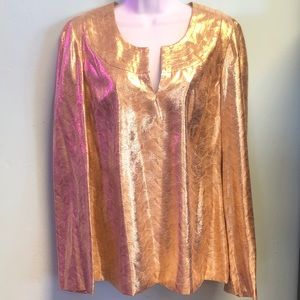 NWT Tory Burch Gold Shiny Silk Kylie Shirt Size 10